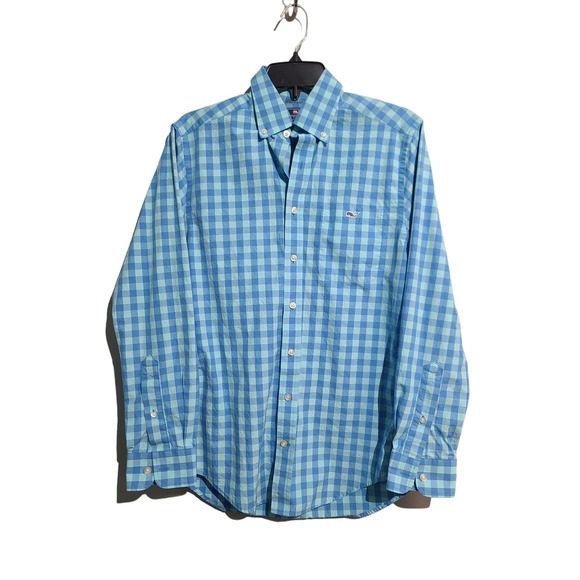 Vineyard Vines Blue Gingham Slim Fit Tucker Button Shirt - Picture 1 of 3